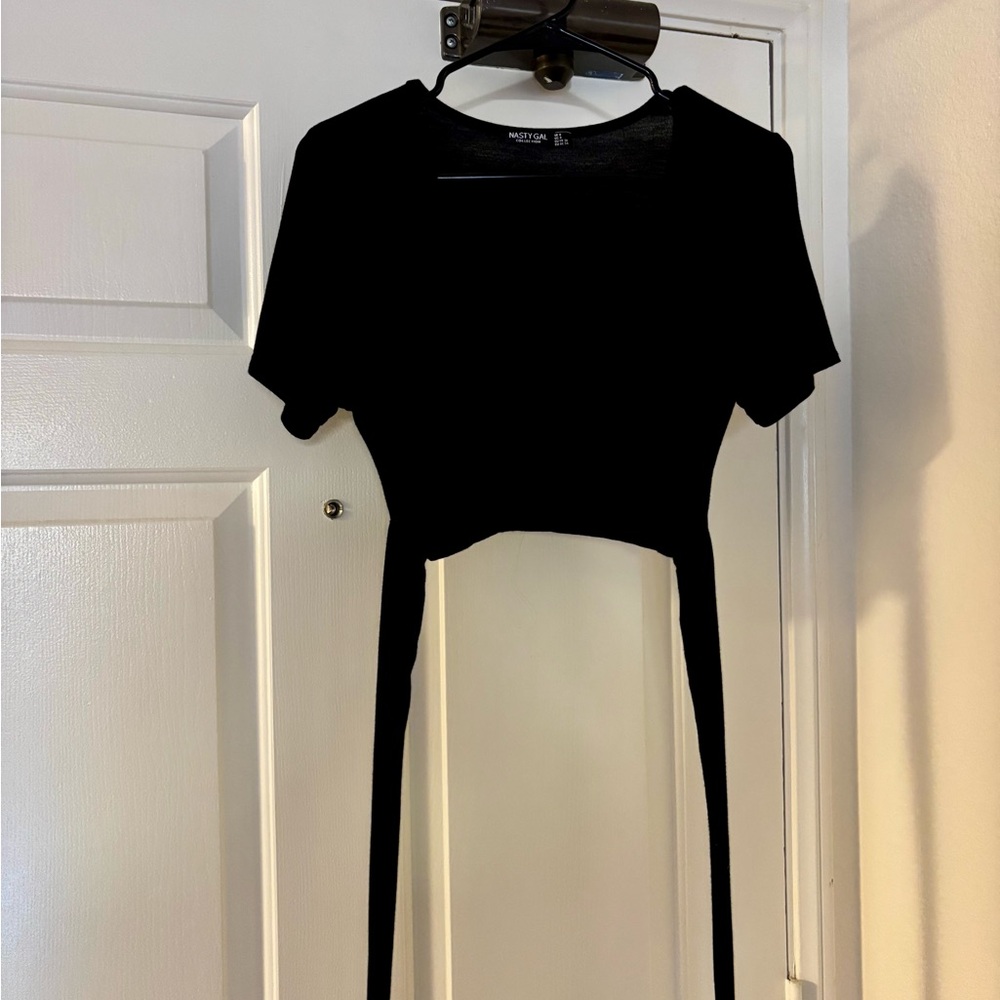 Nasty Gal Black Tie Around Crop Top